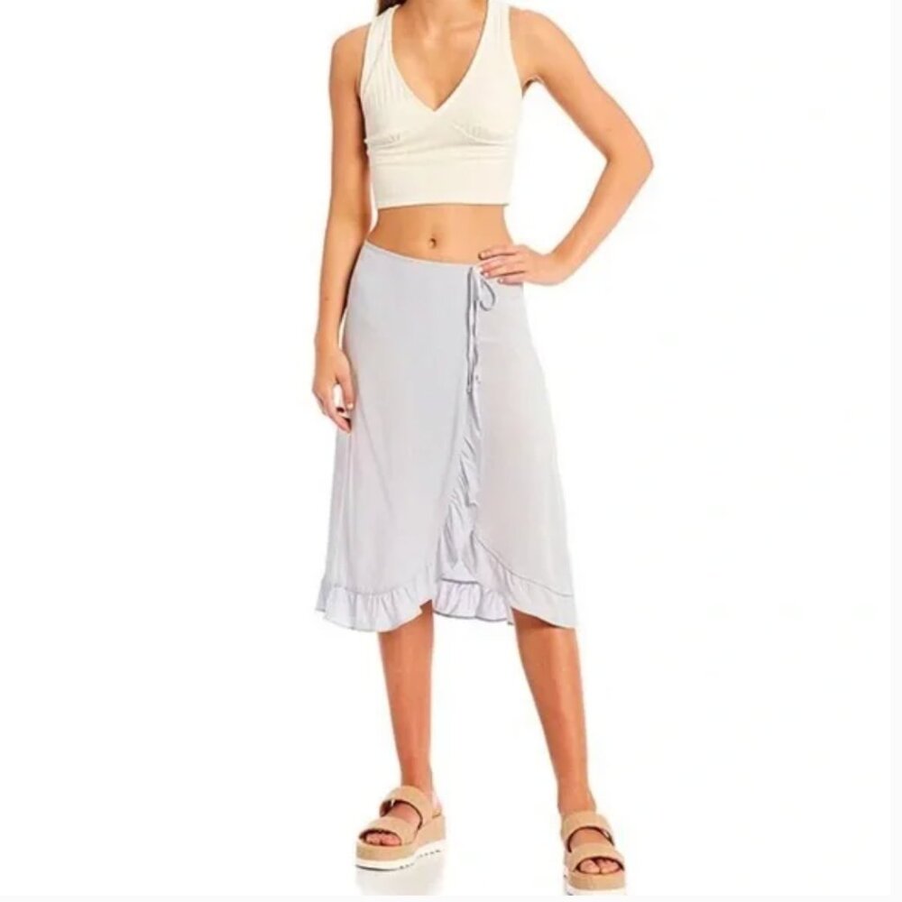Originality Midi Wrap Skirt Ruffled Edge Casual Resort Work Blue White New